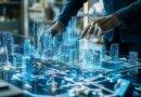 Person interagiert mit digitalem 3D-Stadtmodell zur Planung von Infrastruktur inklusive Strassenmarkierung und Verkehrswegen