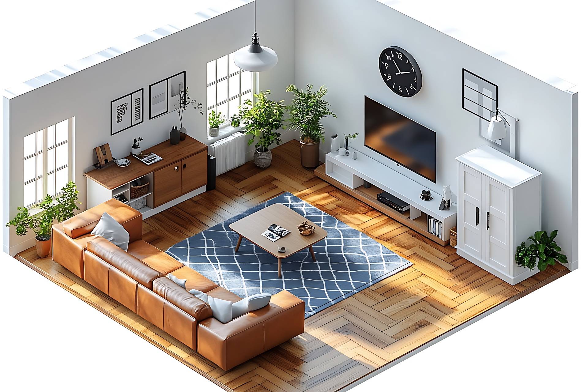 Modernes Wohnzimmer mit Akustikpaneel an Wand