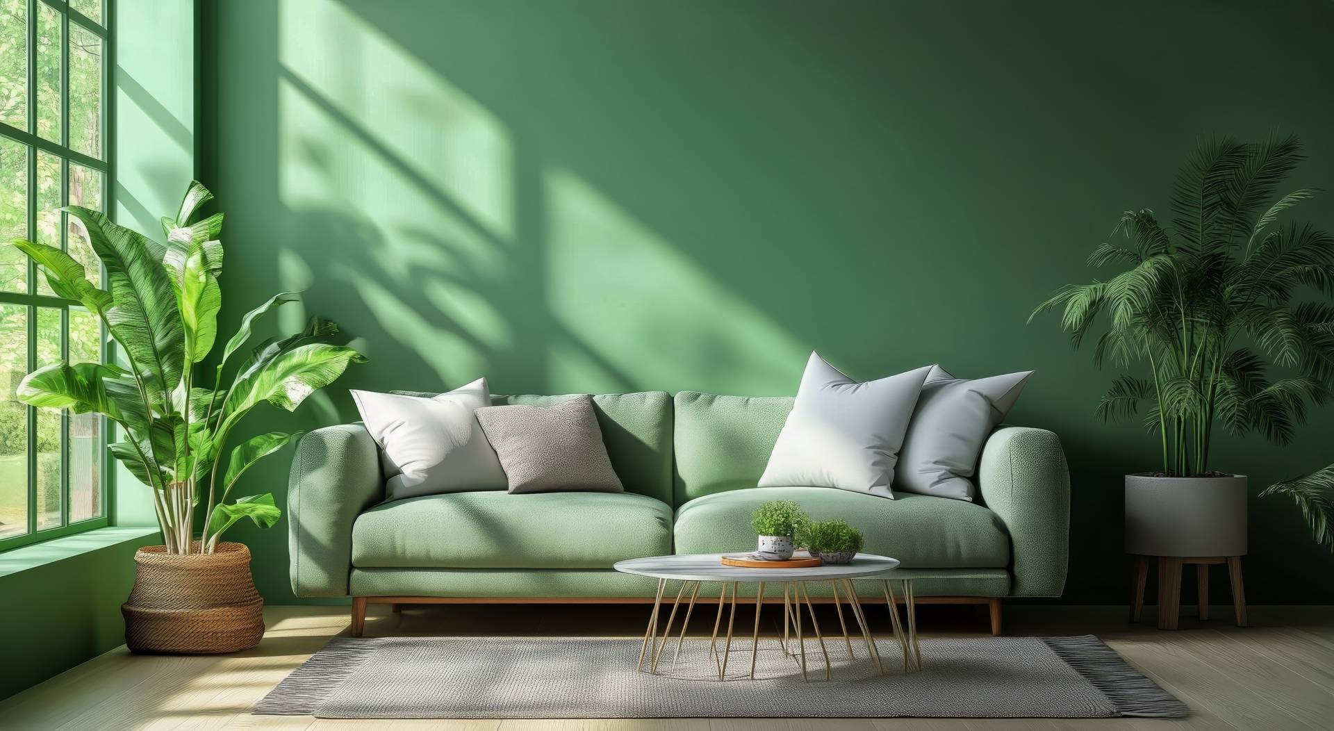 Grünes Sofa mit hellen Sofa Kissen | Sofa Kissen