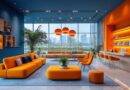 Orangefarbene Lounge mit Sofa Kissen | Sofa Kissen