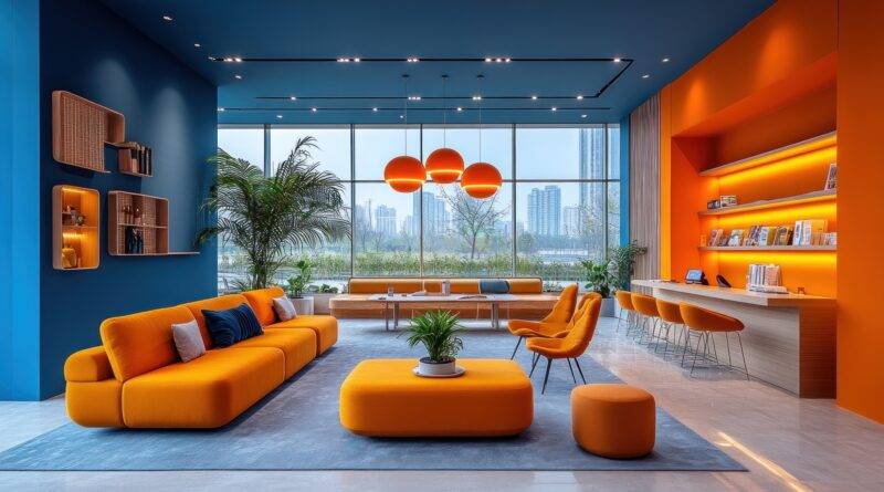 Orangefarbene Lounge mit Sofa Kissen | Sofa Kissen