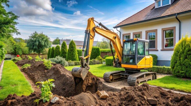 Baggerarbeiten im Garten mit Elektroseilwinde |