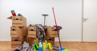 Vorbereitung auf Wohnungsaufloesung in Oberhausen mit Umzugskartons, Reinigungsmitteln und Verpackungsmaterialien