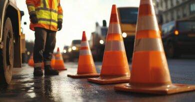 Verkehrskegel auf Baustelle bei Verkehr | Zusatzscheinwerfer Fernlicht