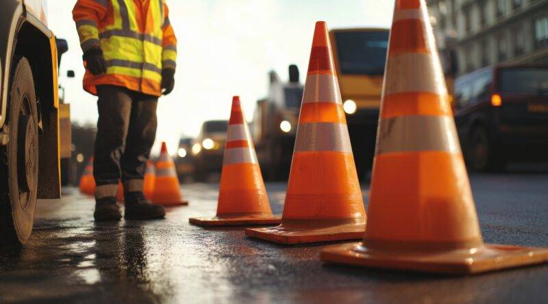 Verkehrskegel auf Baustelle bei Verkehr | Zusatzscheinwerfer Fernlicht
