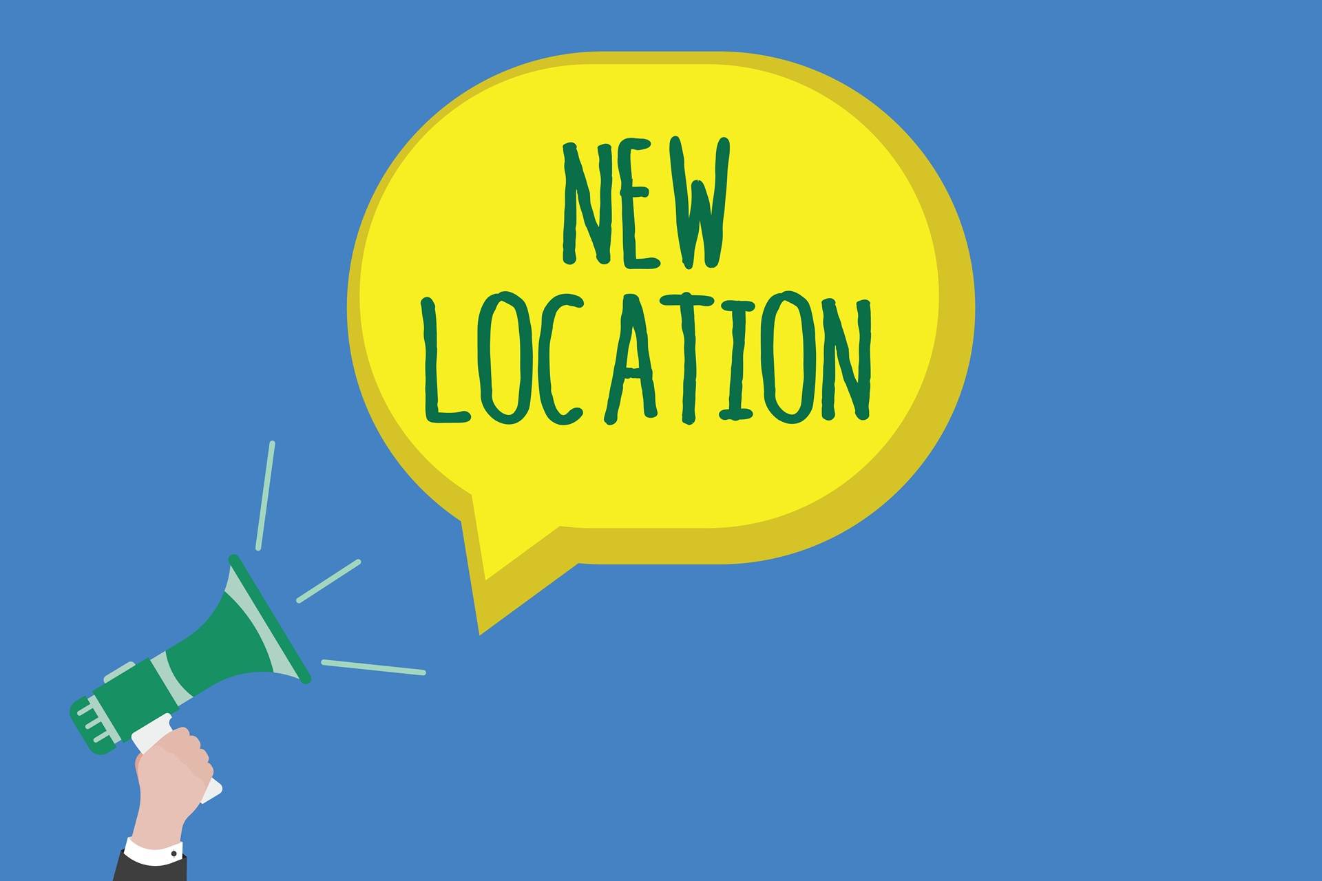 Grafik mit Megafon und New Location | Baustellenreinigung