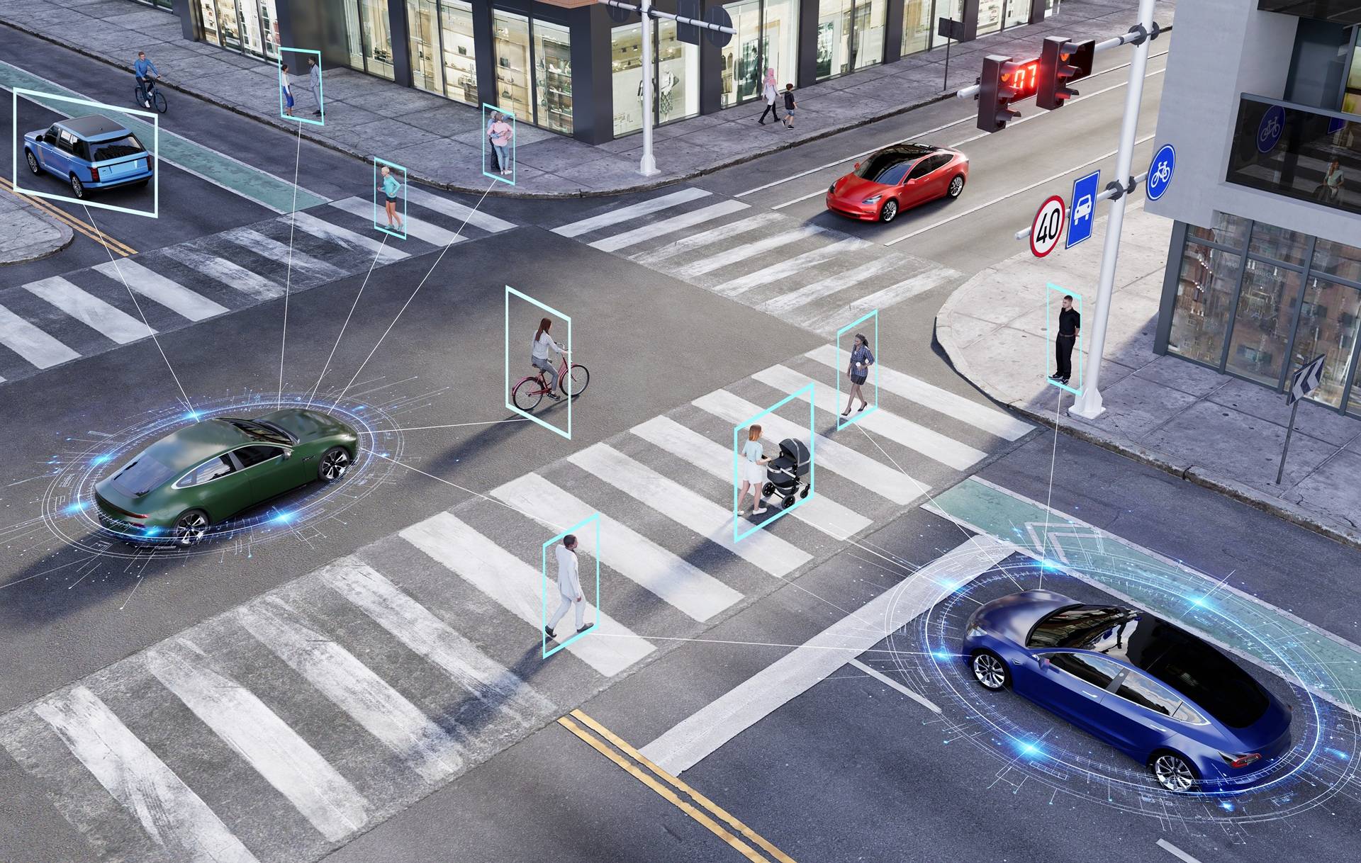 Digitale Verkehrsueberwachung an Kreuzung | Zusatzscheinwerfer Fernlicht