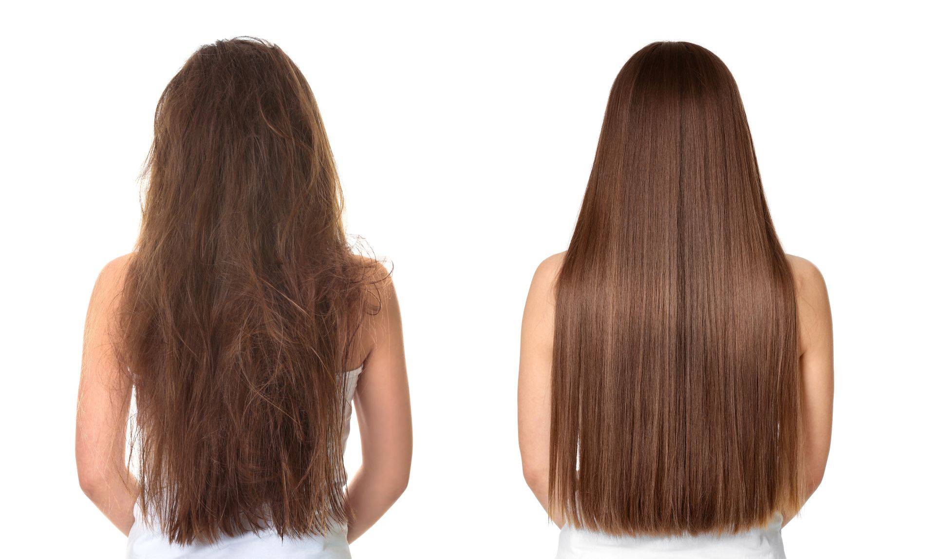 Vorher Nachher Vergleich mit Extensions bei langen braunen Haaren