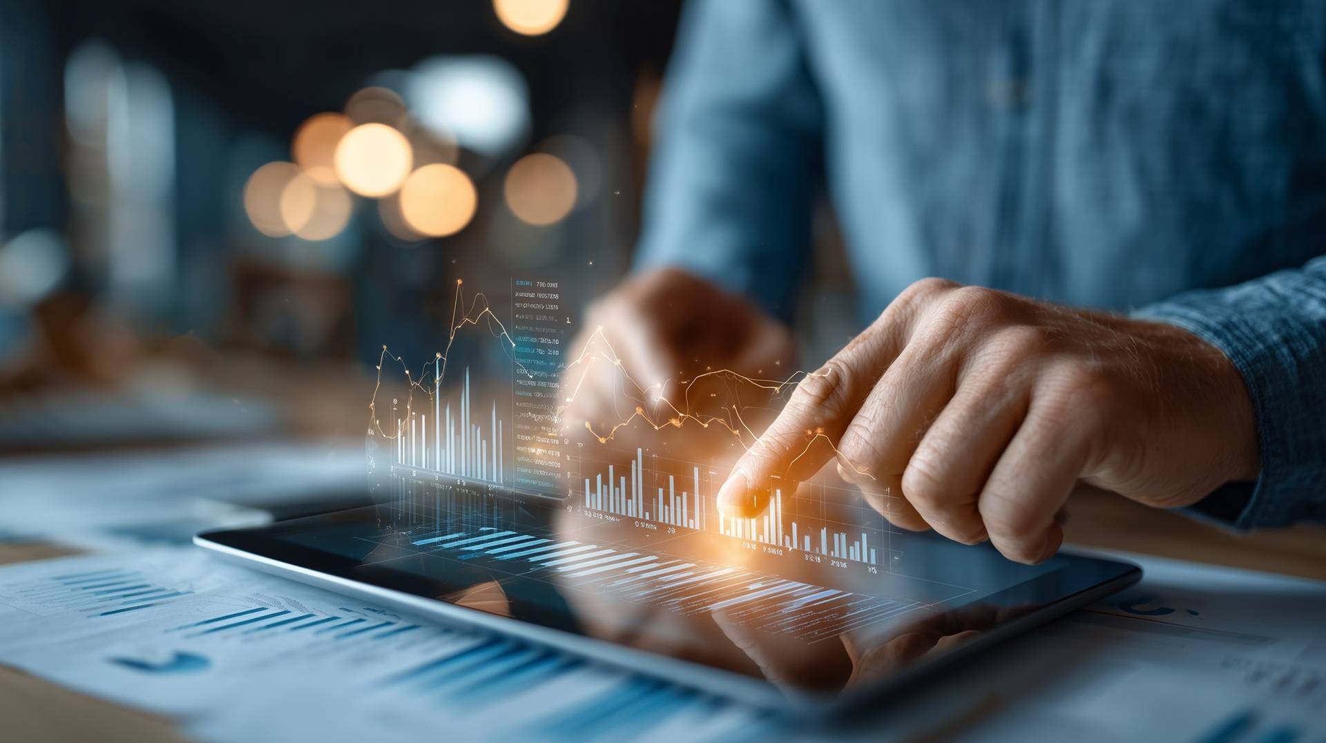 Hände analysieren digitale Wirtschaftsdaten auf Tablet | Heizölpreise Leipzig