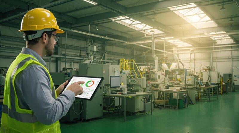 Ingenieur analysiert Produktionsdaten in Fabrikhalle | predictive quality