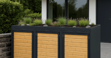 stilvolle mülltonnenbox mit holz