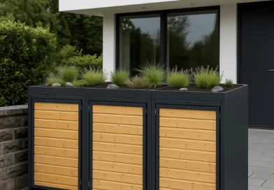 stilvolle mülltonnenbox mit holz